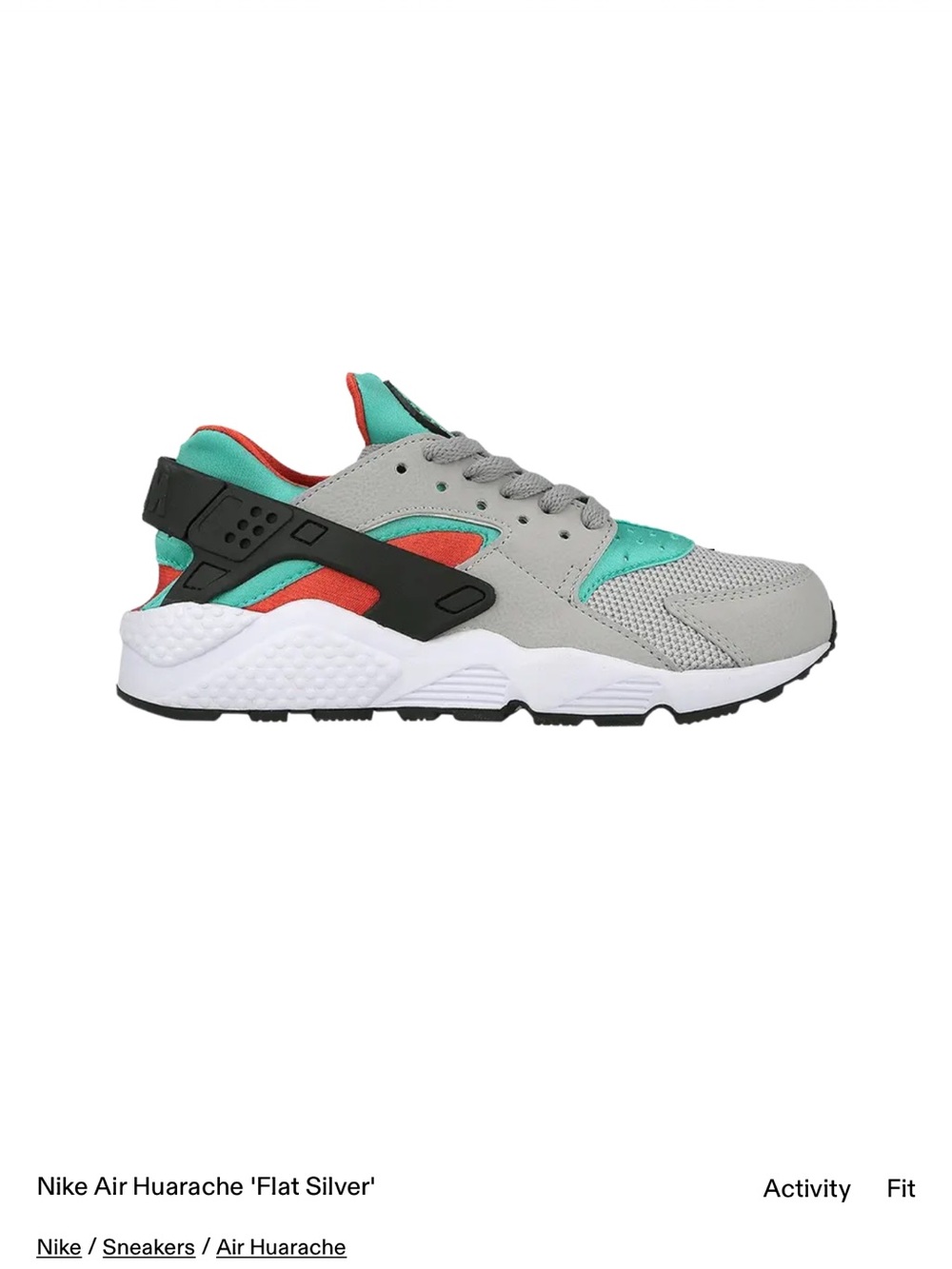 Nike men’s Air Huarache Shoes - Silver with Teal & Coral